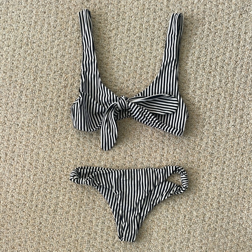 Amuse Society Black and White Striped Bikini